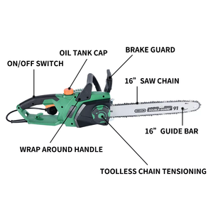 VERTAK 1800W Elektrische Kettensäge 400mm Klingenlänge, Holz bearbeitungs säge mit Brems schutz abdeckung - Product Image 3