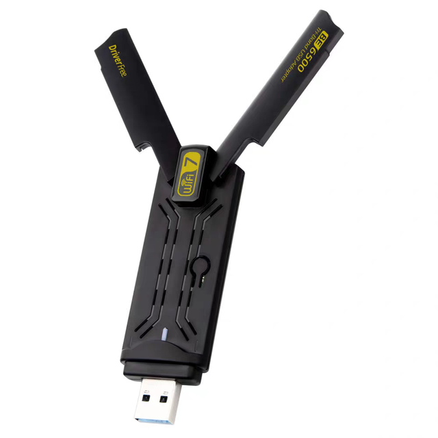 QLOCOM BE6500 WiFi7 USB3.0 Adapter 6500Mbps 2*2dBi Antennas External Wireless Network Card for Desktop PC in Stock
