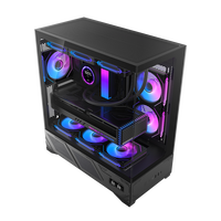 Boîtier de jeu PC AOJIE avec écran LCD, boîtier de jeu ATX de taille moyenne, boîtier de jeu Micro Desk, châssis de boîtier d'ordinateur en verre trempé
