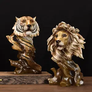 resin crafts wooden shapes for Lion Tiger Wolf Eagle Horse animals head sculpture statue decoration itemes home