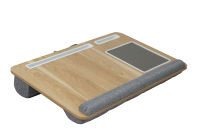 Bureau d'ordinateur portable en bambou, support de table portable pour ordinateur portable, plateau en bois pour lit et canapé avec coussin moelleux