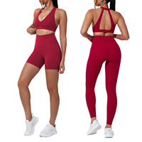 Ensemble 2 pièces de vêtements de yoga pour femmes, col en V, dos nageur, en tissu brossé solide, séchage rapide, respirant, grandes tailles, écologique et recyclable