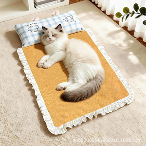 Alfombra de ratán/refrigerante de verano para gatos, estilo princesa, transpirable, refrescante, adecuada para mascotas y perros, extraíble y lavable - Product Image 1