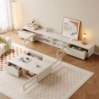 Ensemble meuble TV et table basse moderne et minimaliste pour salon, meuble de sol, meuble TV en bois massif de style nordique, luxe léger
