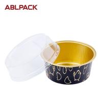 ABL 125ml/4oz Gobelet à pâtisserie pour dessert en aluminium jetable avec couvercle en plastique, couleur noir et or