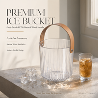 Seau à glace en PET transparent avec poignée en bambou et poignée en bois, vente en gros, export, vente au détail