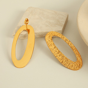 Geometric Oval Stud Earrings 18K Gold Plated <b>Titanium</b> Steel Everyday Wear Unisex - Product Image 2