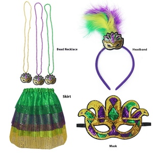 Mardi Gras carnaval PGG púrpura verde oro disfraz conjunto máscara diadema cuentas collar <span class=keywords><strong>tul</strong></span> vestido Navidad Halloween fiesta suministro - Product Image 3