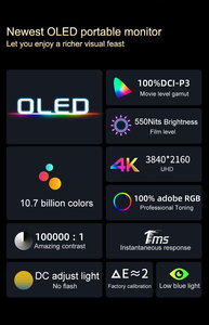 จอภาพพกพา <span class=keywords><strong>OLED</strong></span> ขนาด <span class=keywords><strong>16</strong></span> นิ้ว สำหรับเล่นเกม 4K UHD พร้อมอัตรารีเฟรช 240Hz พอร์ตเชื่อมต่อ Type C หน้าจอถนอมสายตา - Product Image 2