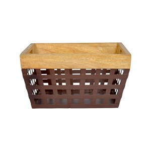Wholesale Square Metal Wooden Kitchen <b>Basket</b> Wooden Side Handle Home <b>Storage</b> Fruits <b>Vegetables</b> General <b>Storage</b> <b>Baskets</b> Felt Iron - Product Image 3