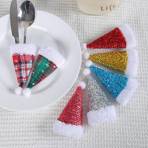 Mini Sequined Christmas Hat Cutlery Covers Xmas <b>Table</b> Decor Ornaments <b>Party</b> Tableware Decorations - Product Image 1