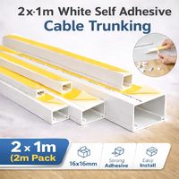 2 x 1 m de gaine de câblage en PVC autocollante blanche (lot de 2 m) pour dissimuler les câbles muraux et de télévision 16x16 mm