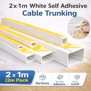 2 x 1 m de gaine de câblage en PVC autocollante blanche (lot de 2 m) <span class=keywords><strong>pour</strong></span> dissimuler les câbles muraux et de télévision 16x16 mm - Product Image 2