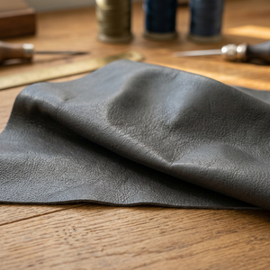 Tissu en cuir véritable grainé gris, écologique, sur mesure, épaisseur 0,8-1,2 mm, matériau texturé - Product Image 4