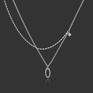 Collar Vintage Retro de Acero Inoxidable Chapado en Plata con Diseño de Ballena y Lluvia, Patrón Emocional Francés, con Colgante Ovalado Negro Espejo y Cadena de Clavícula, 18K - Product Image 4