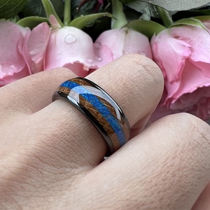 Coolstyle Jewelry New Design 8mm Whisky Wood Blue <strong>Opal</strong> Inlay Black Tungsten <strong>Ring</strong> for <strong>Men</strong> Women Fashion Engagement Wedding Band - Product Image 6