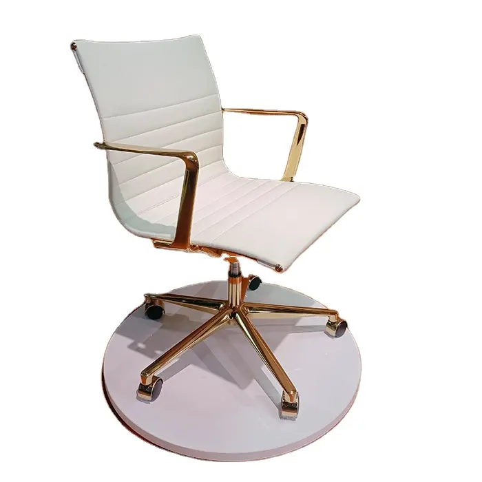 Struttura dorata ergonomica in pelle di lusso per mobili commerciali sedia direzionale girevole sedia da ufficio in pelle bianca