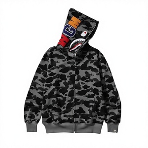 Sudaderas personalizadas de algodón con cremallera para parejas, sudaderas térmicas de alta calidad, <span class=keywords><strong>sudadera</strong></span> unisex con capucha de camuflaje y bordado de tiburón. - Product Image 2