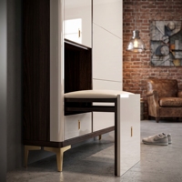 Meuble à chaussures de luxe moderne et minimaliste pour entrée, avec banc coulissant et rangement dissimulé, en bois laqué brillant, vente en gros