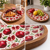 Meilleures ventes : Plateau de service ovale en bois d'acacia avec motif de fruits, idéal pour le café, l'hôtellerie, la restauration et les réceptions.