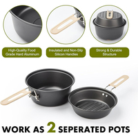 Ensemble de casseroles de camping transfrontalier en aluminium et accessoires de survie en plein air pour 2 personnes, ensemble de vaisselle et de casseroles de cuisine