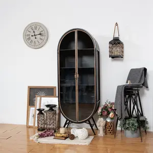 Wholesale lockable wall door mounted mirror jewelry cabinet-Innova Crafted Chic Antique Style Dining Buffet Cabinet Display Storage Cupboard Furniture Arched Wood Cabinet with Glass Doors