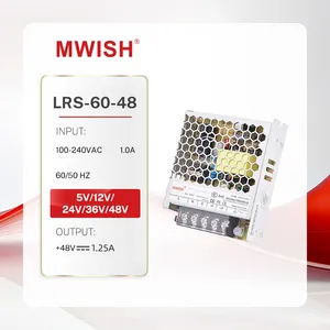 MWISH LRS-60-48 แหล่งจ่ายไฟสวิตช์ 1.25A 48V 60W LED ไดร์เวอร์ 60 วัตต์ SMPS