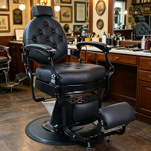Sillón de Barbería Reclinable Vintage de Lujo Personalizado, Negro y Dorado, Sillón de Salón Resistente para Hombres - Product Image 4