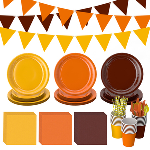 Ensemble d'assiettes et de serviettes en papier biodégradables et compostables pour Thanksgiving, vaisselle jetable pour fête sur le thème de la récolte d'automne - Product Image 1