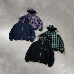 Custom Boxy Cotton Winter <b>Flannel</b> Plaid Print Oversize Double Layer Hoodies Zip up Design <b>Jackets</b> High Quality Reversible Hoodie - Product Image 1