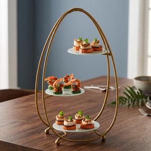 Elegant Gold Oval 3 <b>Tier</b> <b>Cake</b> Stand Dessert Display Stand with Round Glass Plates for Wedding Party Buffet Food Presentation Lux - Product Image 2