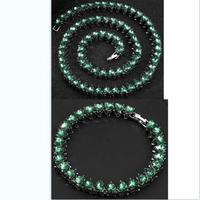 Usine Nouveau Style Glacé Alliage Avec Hip Hop Verre Vert Coeur Tennis Chaîne Collier Bracelet Ensemble de Bijoux pour Femmes