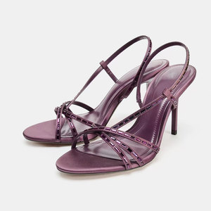 ZA2026 Nuova Collezione Primavera/Estate, Scarpa con Tacco a Spillo, Punta Affusolata, Decorata con Cinturino Incrociato, Applicazione Metallica e Strass Brillanti - Product Image 1