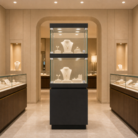 Vitrine à bijoux avec étagères en verre, vitrine en verre, armoire de présentation pour bijouterie, musée d'horlogerie.