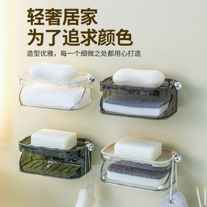 ที่วางสบู่พร้อมฟังก์ชั่นระบายน้ำ ทรงสี่เหลี่ยม พลาสติกใส สีขาวขุ่น หรูหรา สีเทา ชั้นวางของในห้องน้ำ ไม่ต้องเจาะผนัง - Product Image 4