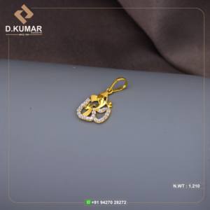 Collier pendentif Om tendance en or jaune 22 carats avec diamant, bijoux religieux vintage pour femmes - Product Image 1