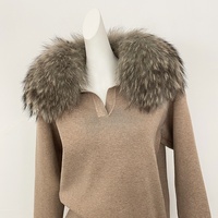 Veste en Laine et Fourrure de Renard Ensemble 2 Pièces avec Col Amovible en Grande Fourrure – Manteau Polyvalent Décontracté Prêt pour le Bureau