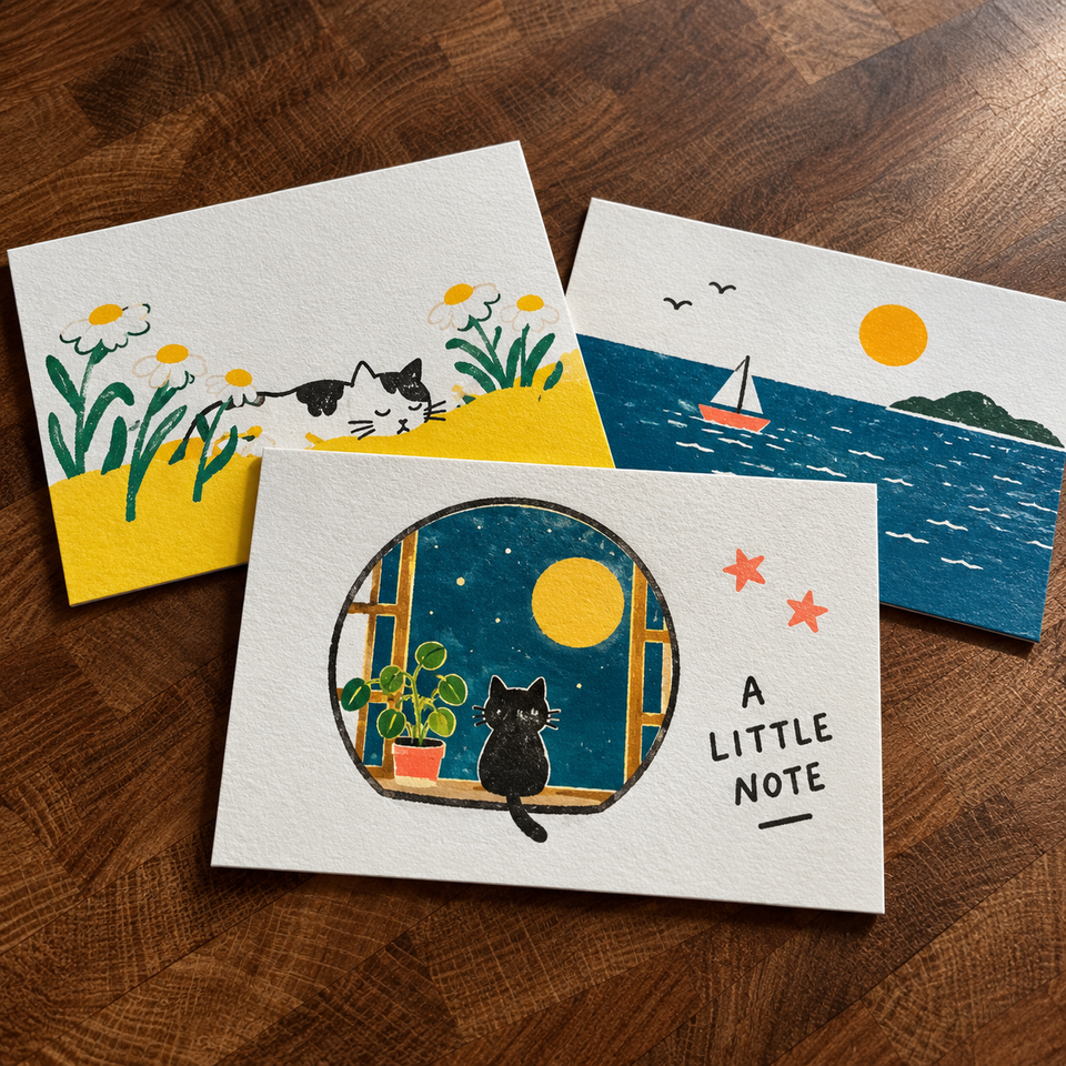 Cute Cat Illustrated Greeting Note Cards, a Little Note Design ...