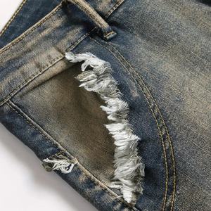 กางเกงยีนส์ผู้ชายสไตล์ดิสเทรส, กางเกงคาร์โก้ Y2K พร้อมสายรัดเข่าและกระเป๋าหลายช่อง, แฟชั่นสตรีทแวร์ฮิปฮอป, เอฟเฟกต์ย้อมสีเหลืองแบบแอซิดวอช - Product Image 4