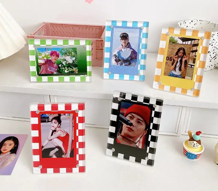 Ins Gird checkerboard 3 inch DIY Magnetic Acrylic Photo Frame Fujifilm instax Mini Film Photo Holding Frame