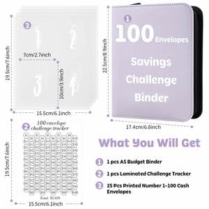 100 Money Saving Budget Spiral Leather Binder Cash <b>Envelopes</b> Savings Challenge Purple Book with Zipper to Save $5,050 - Product Image 2