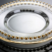 Assiettes de présentation rondes en verre transparent de 12,6 pouces avec perles, personnalisables, pour la décoration de mariage, vente en gros, pour la location d'événements et de fêtes