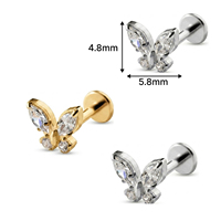 Kaishee 16G ASTM F136 Titane Piercing sans filetage Tragus Hélix Push Pin Zircon Cubique Lèvre Stud Base de bijoux de piercing corporel