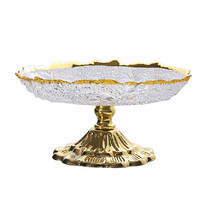 Phnom Penh glazen fruitplateau met stevige metalen voet, duurzaam dienblad voor desserts, geschikt voor thuis, hotel, decoratief middelpunt.
