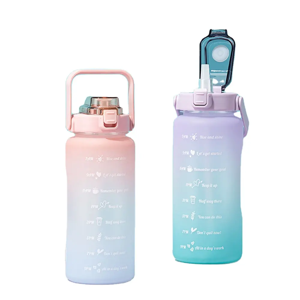 64Oz Motivatie Water Fles, 2 Liter Drinkware Water Fles Met Tijd Marker En Stro