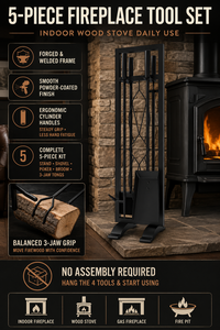 Ensemble de 5 outils de <span class=keywords><strong>cheminée</strong></span> en fer forgé avec support, pioche, pinces, pelle et brosse, accessoires robustes <span class=keywords><strong>pour</strong></span> poêle <span class=keywords><strong>à</strong></span> <span class=keywords><strong>bois</strong></span> d'intérieur - Product Image 6