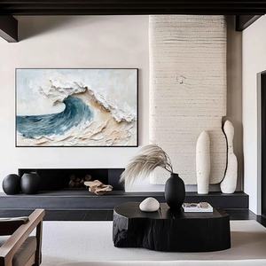 Peinture Murale Abstraite Vague Nature Morte Beige Bleu Blanc Texture 3D Cadre Toile Art Mural Fait Main Peinture Acrylique Décoration Maison Vente en Gros - Product Image 6