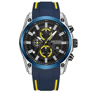 MEGIR 2144 Fashion Silicone Waterproof Sports Watches Chronograph Casual Electronic Watch For Men Quartz Clock Custom LOGO