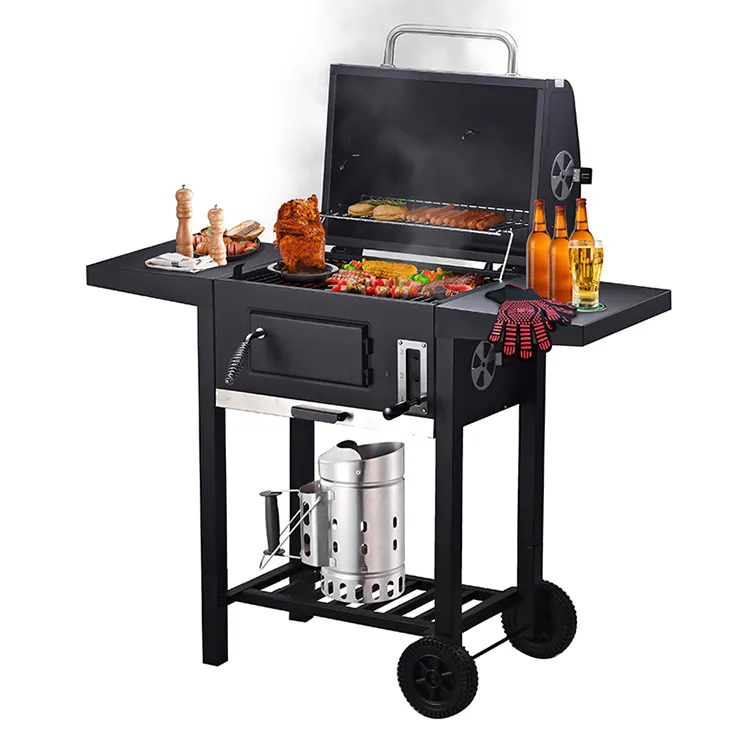 Commerciële Rookloze Oven Barbecue Grill Grote Achtertuin Draagbare Trolley Opvouwbare Bbq Royals Houtskoolgrills Buiten