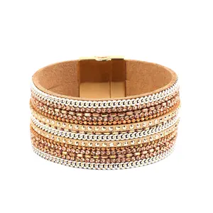 2312 HX Cross Border Dames Mode Tempérament Main bijou multicouche bracelet en cuir Coréen Cachemire cristal magnétique